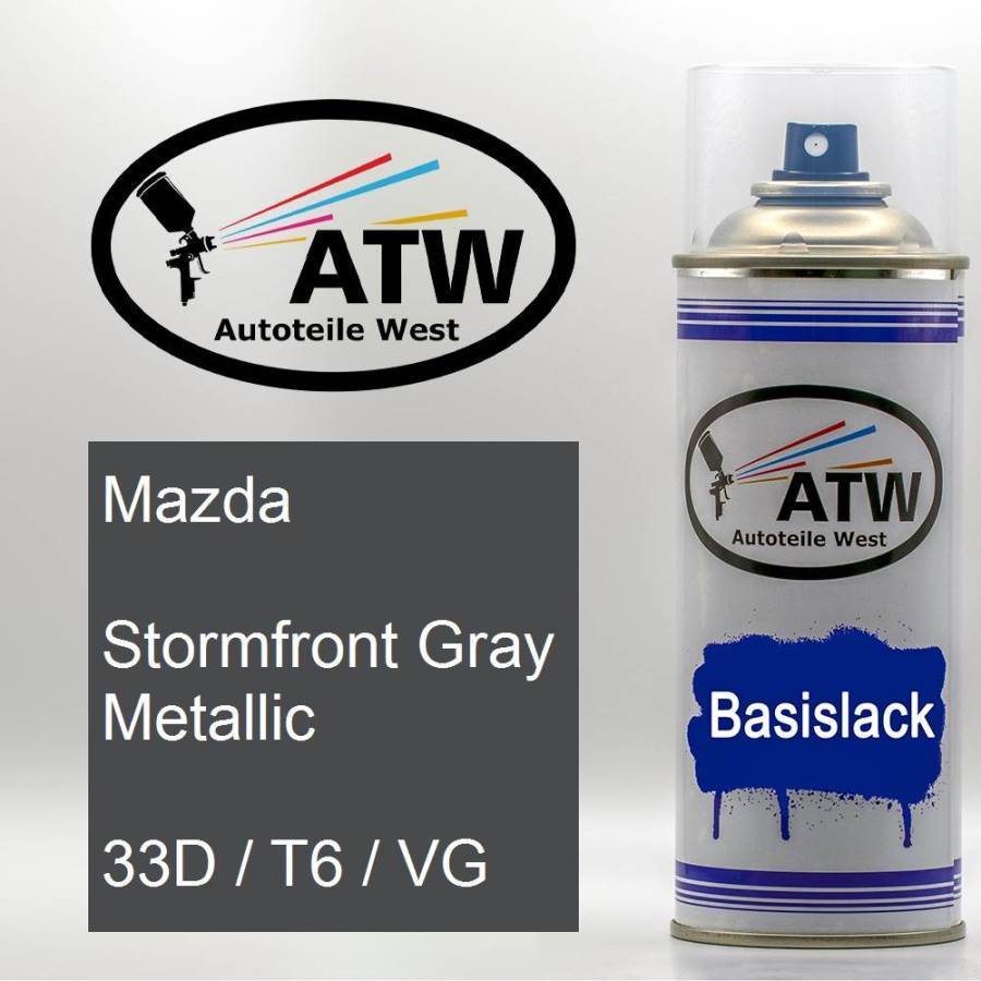 Mazda, Stormfront Gray Metallic, 33D / T6 / VG: 400ml Sprühdose, von ATW Autoteile West.